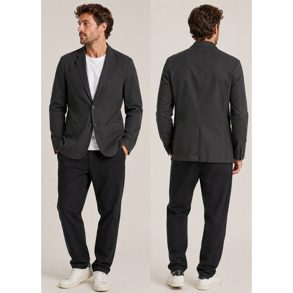Theory Blazer Mens 40 Black Two Button Elbow Patches Polyamide Cotton Blend